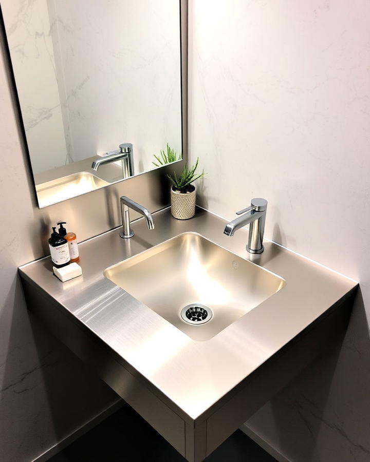 Stainless Steel Countertop for Industrial Chic Bathroom