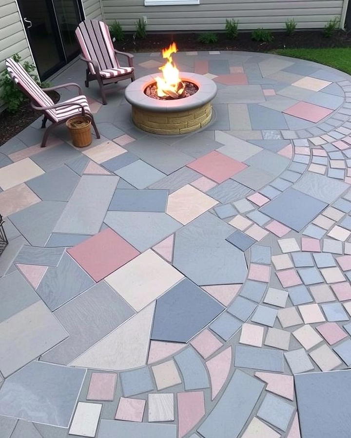 Stamped Concrete Patio with Fire Pit and Accent Tiles