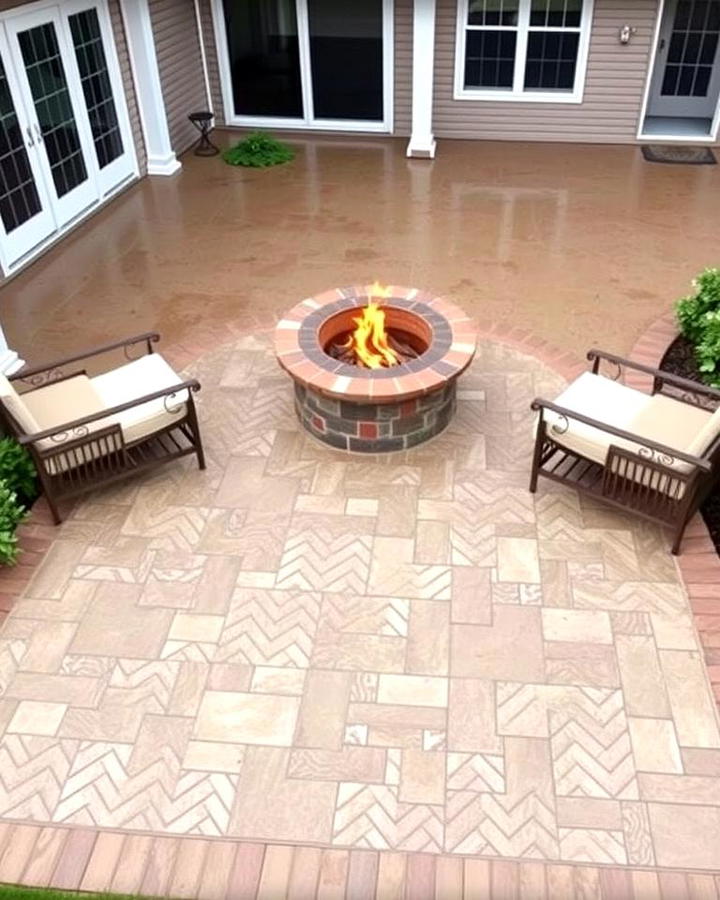 Stamped Concrete Patio with Fire Pit and Decorative Border