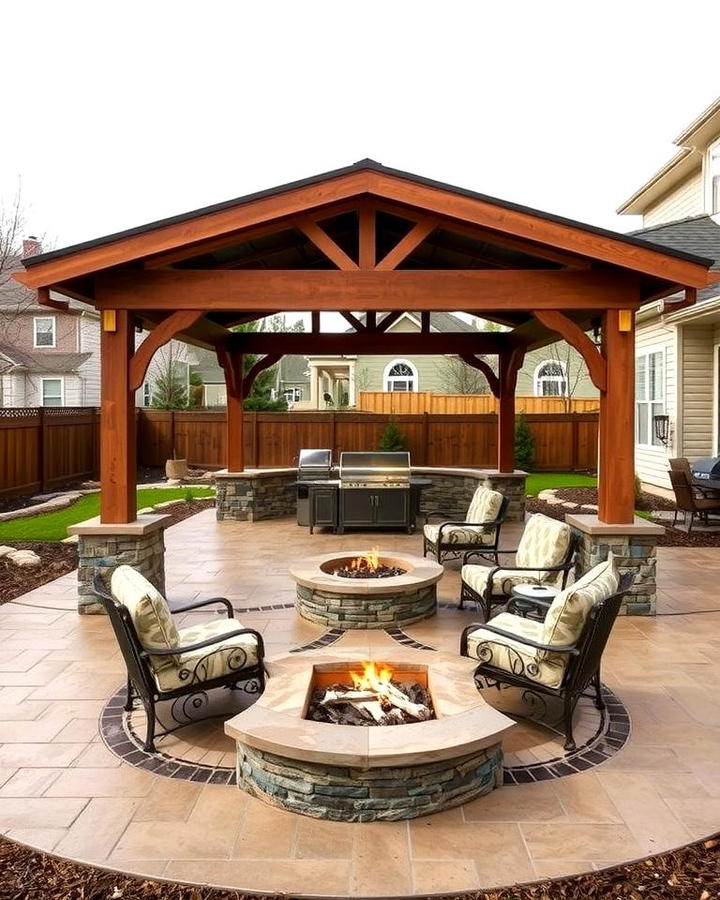 Stamped Concrete Patio with Fire Pit and Gazebo