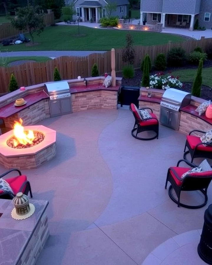 Stamped Concrete Patio with Fire Pit and Outdoor Kitchen