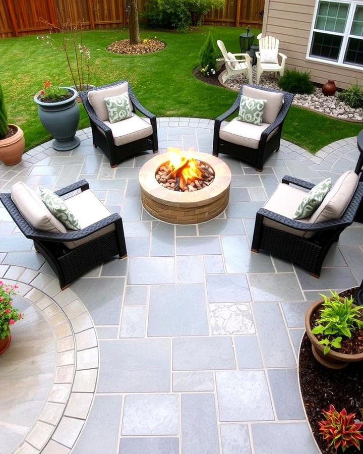 Stamped Concrete Patio with Fire Pit and Outdoor Lounge