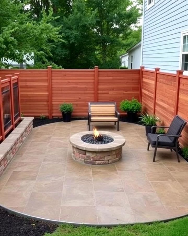 Stamped Concrete Patio with Fire Pit and Privacy Wall