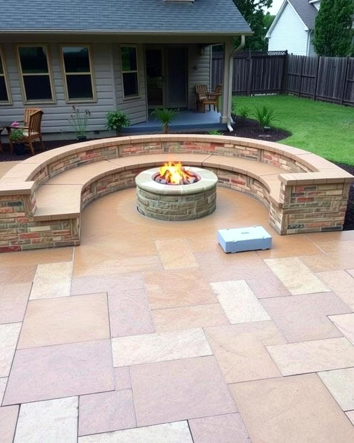 Stamped Concrete Patio with Fire Pit and Seating Wall