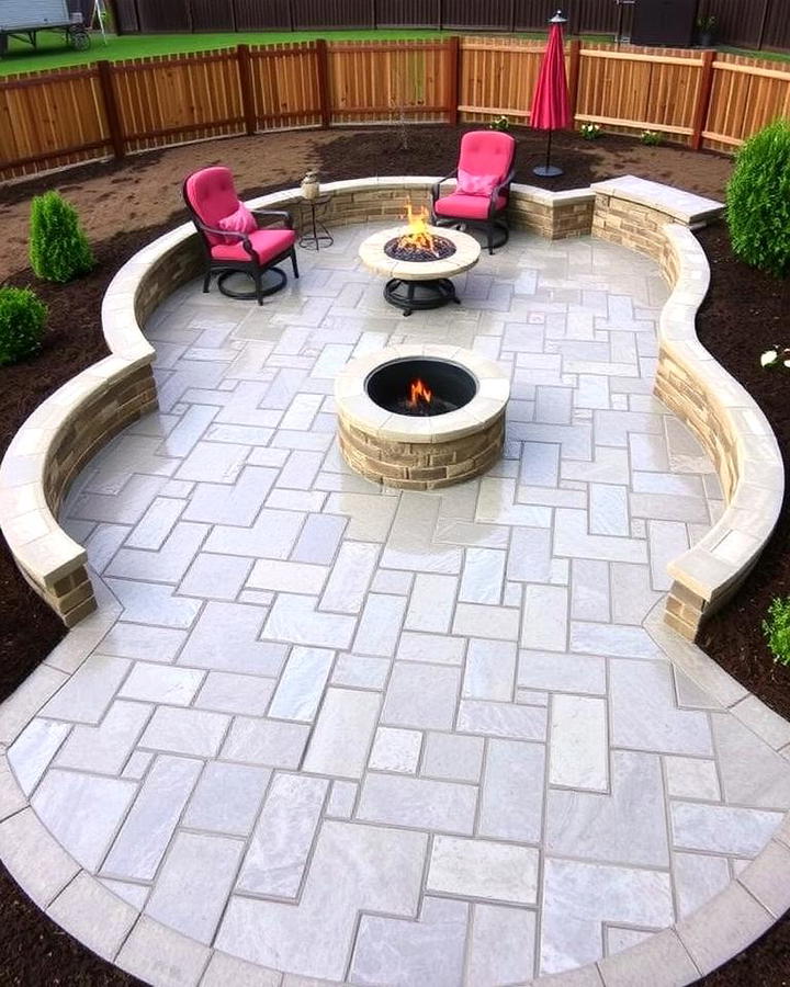 Stamped Concrete Patio with Fire Pit and Sunken Design