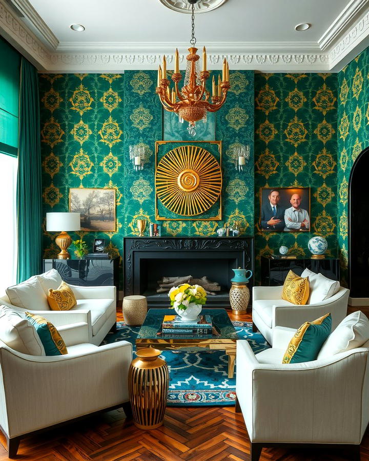 Statement Emerald and Gold Wallpaper for Walls