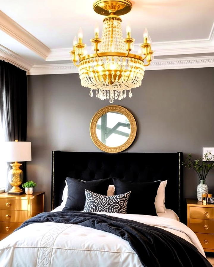 Statement Gold Light Fixtures in Bedroom