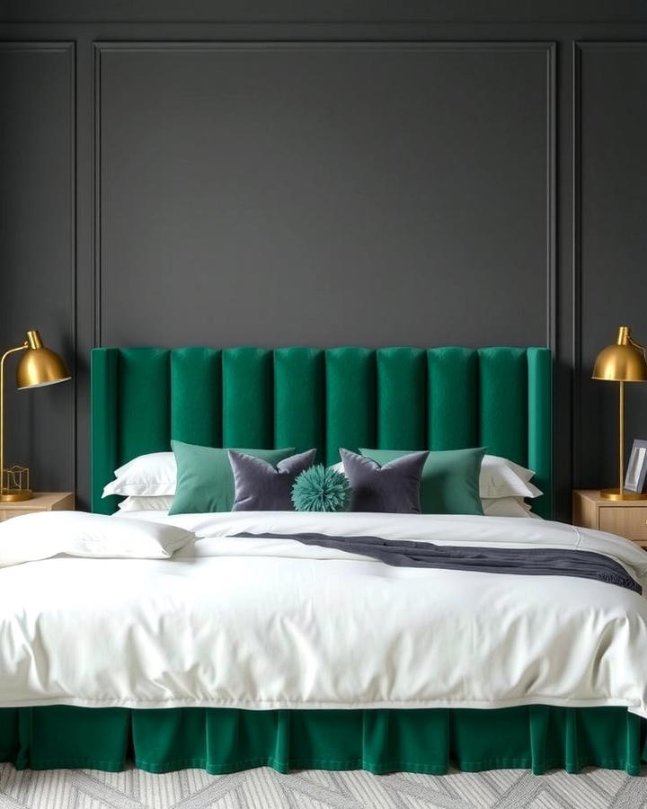 Statement Green Headboard Against Grey Walls