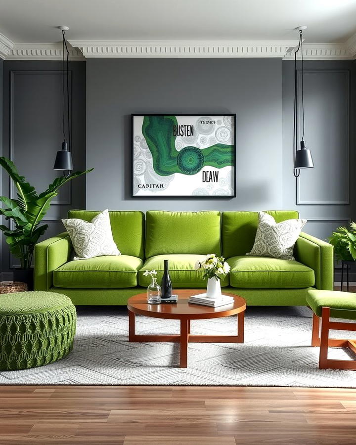 Statement Green Sofa with Neutral Grey