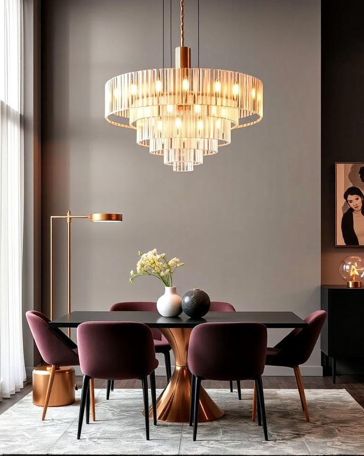 Statement Lighting Fixtures in Contemporary Dining Room