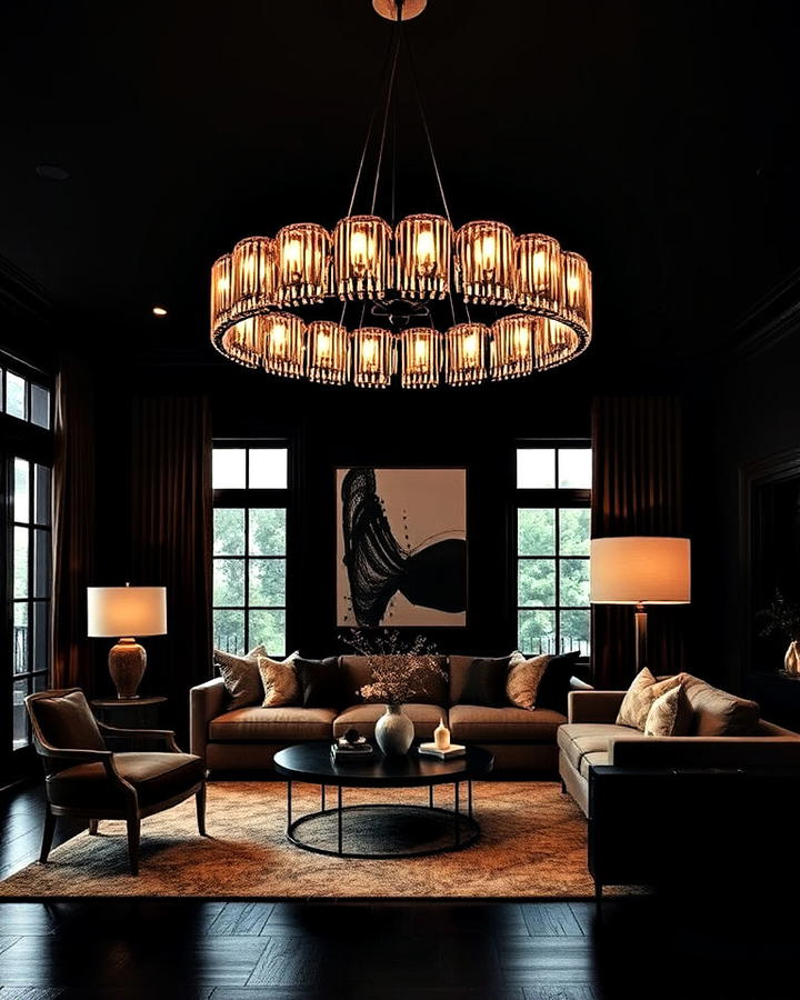 Statement Lighting Fixtures in Mody Living Room