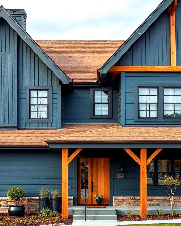 Steel Blue Siding with Brown Roof for Industrial Flair