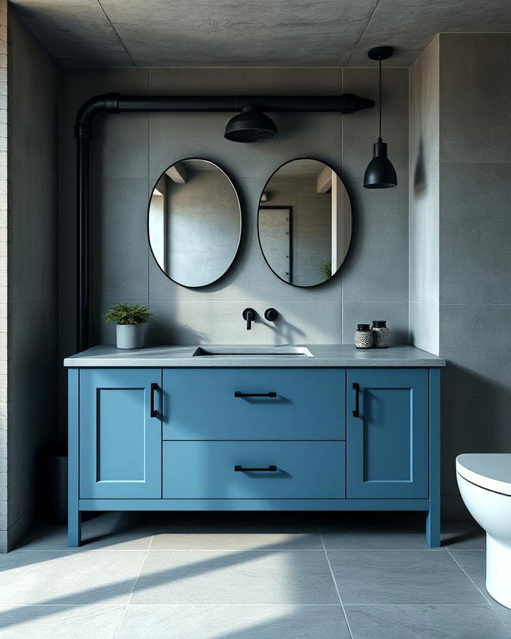 Steel Blue Vanity with Industrial Accents