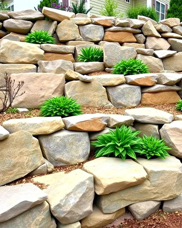 Stepped Rock Retaining Wall