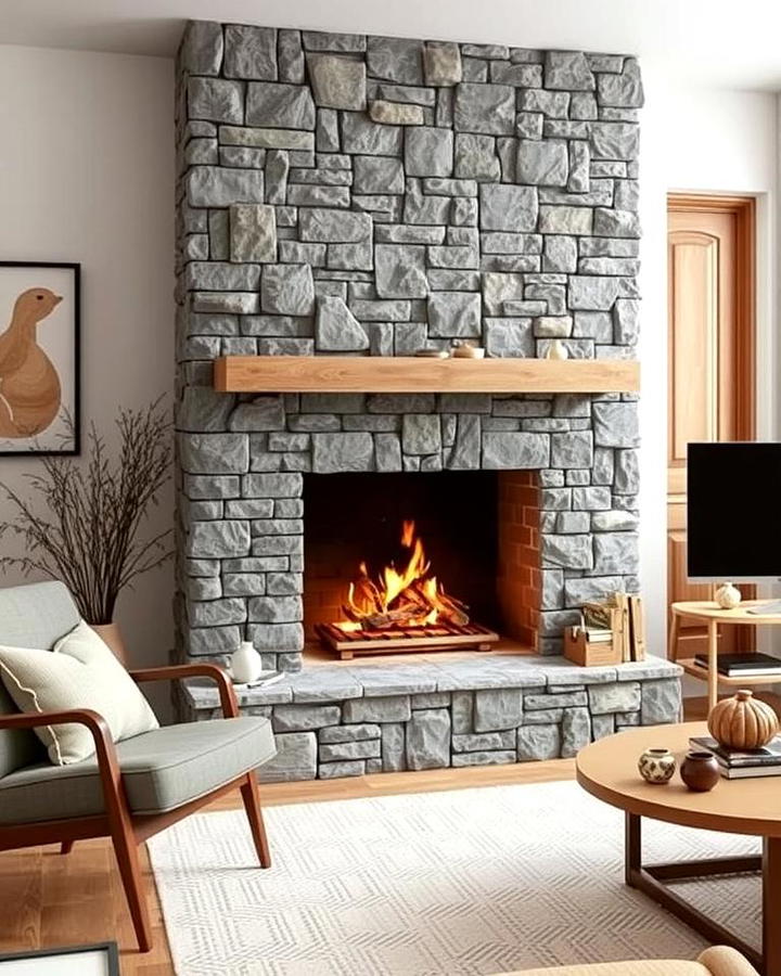 Stone Clad Fireplace for Natural Warmth