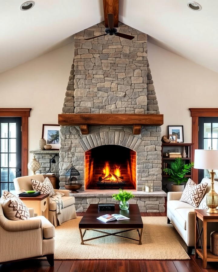 Stone Fireplace Centerpiece Idea