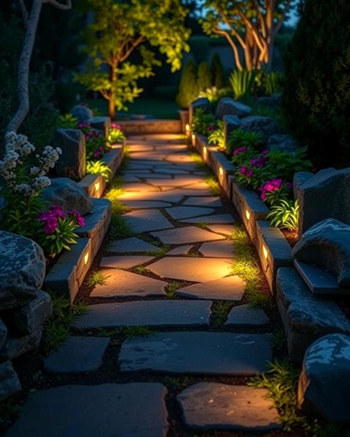 Stone Path with Outdoor Lighting