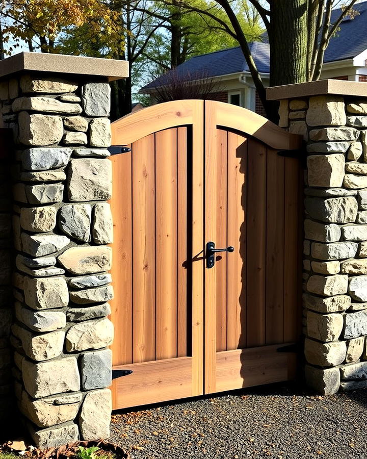 Stone Pillar Gate With Wooden Panels Idea