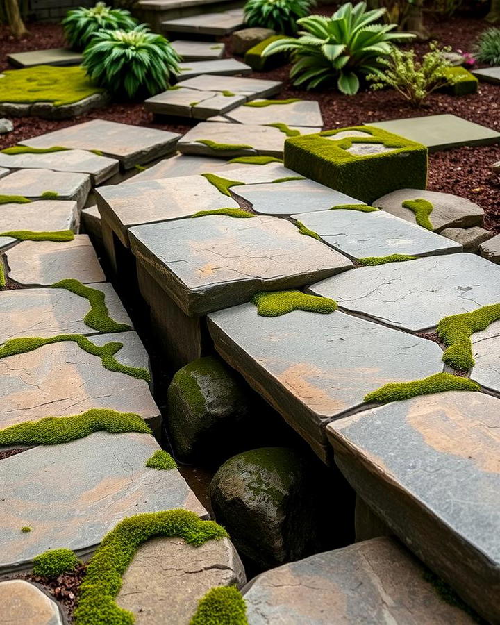 Stone Slab Bridge with Moss Accents