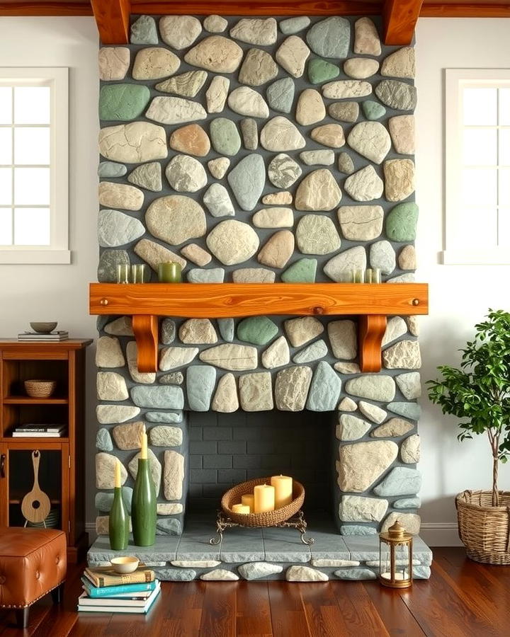 Stone Surround with Wooden Mantel