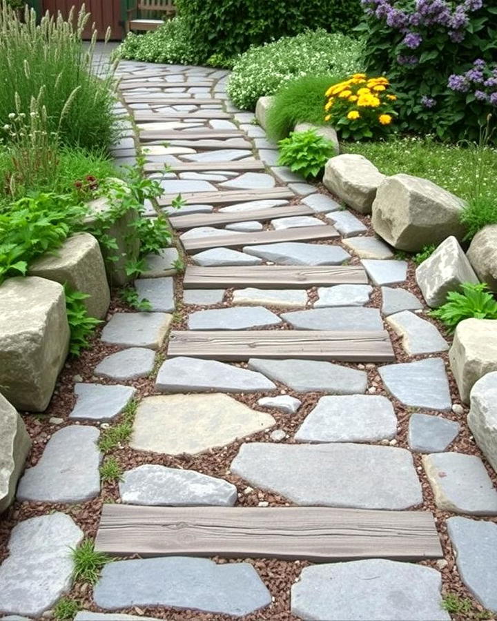 Stone Walkway with Wooden Accents