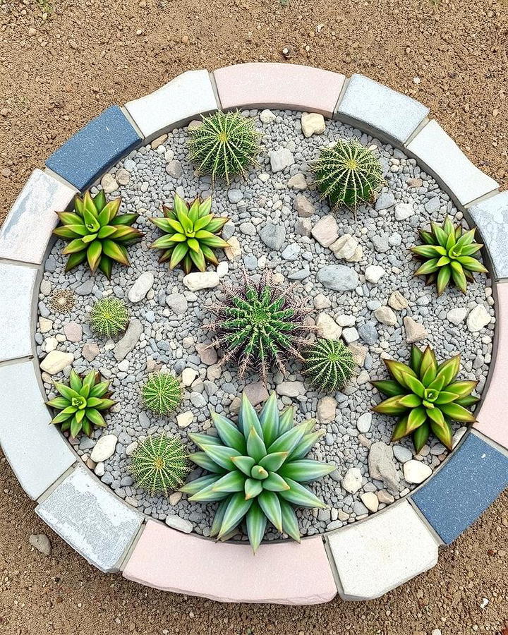 Stone and Gravel Round Garden Bed