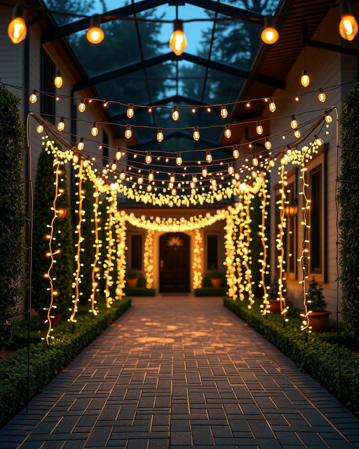 String Lights Across Driveway Entrances