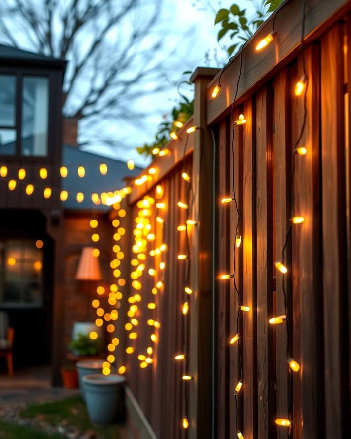 String Lights Draped Along the Fence