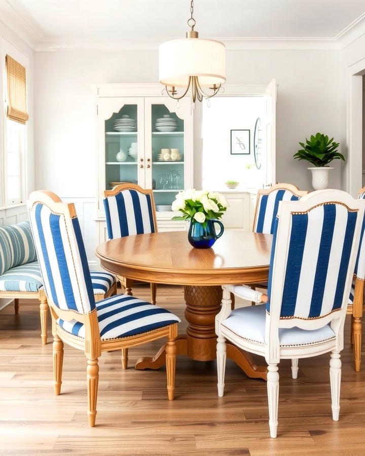 Striped Upholstery on Dining Chairs