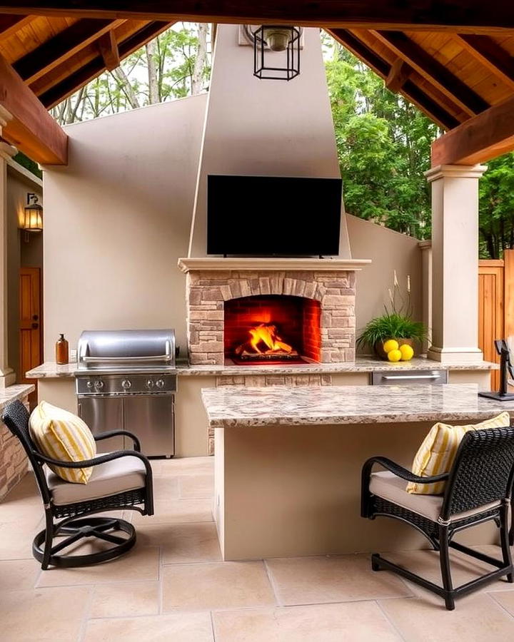 Stucco Kitchen with Outdoor Fireplace