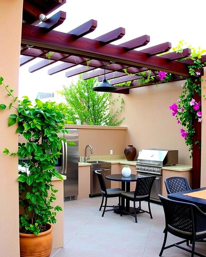 Stucco Kitchen with Pergola Addition