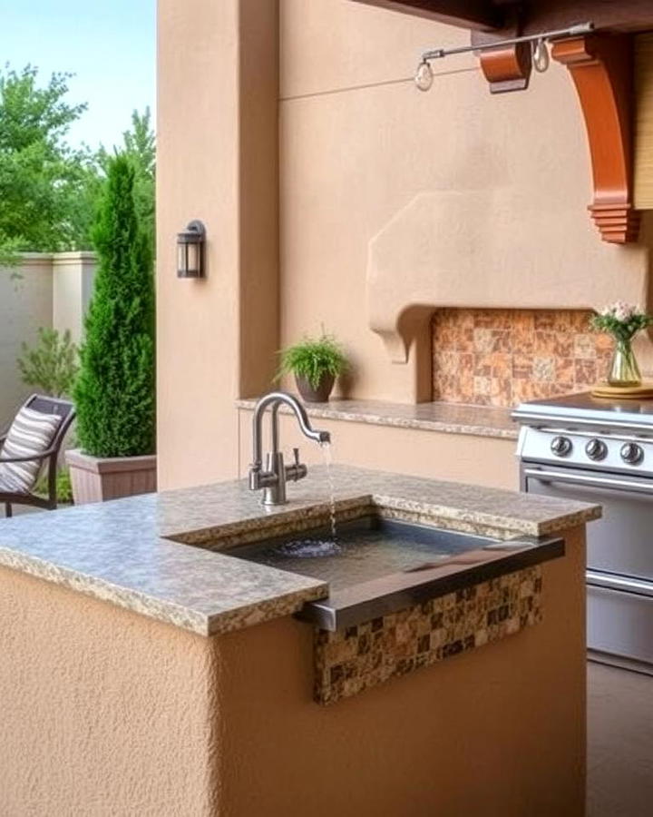 Stucco Kitchen with a Water Feature