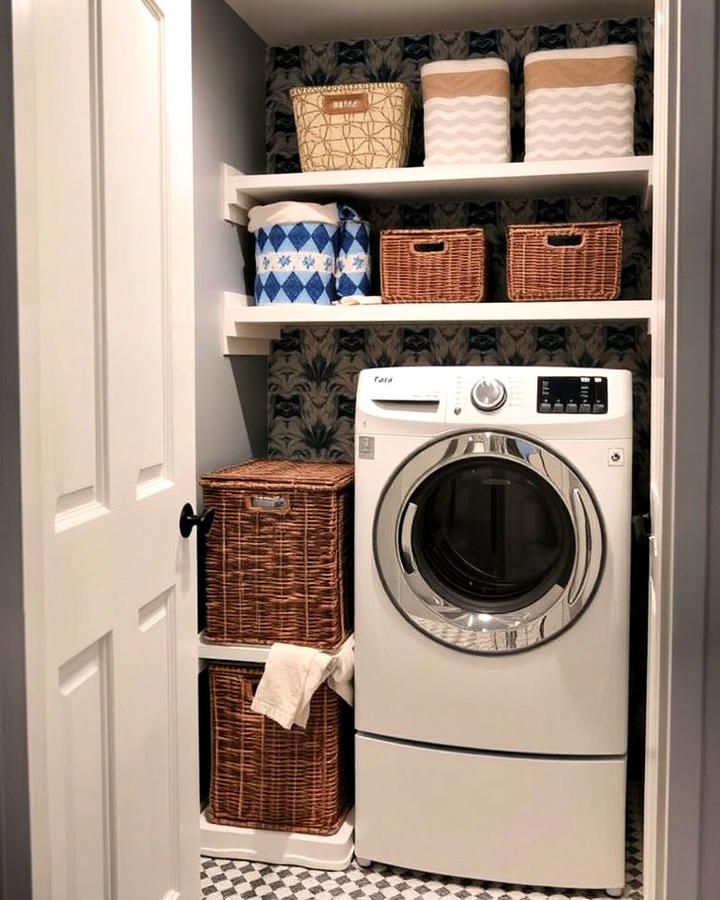 Stylish Wallpaper Accents Laundry Closet