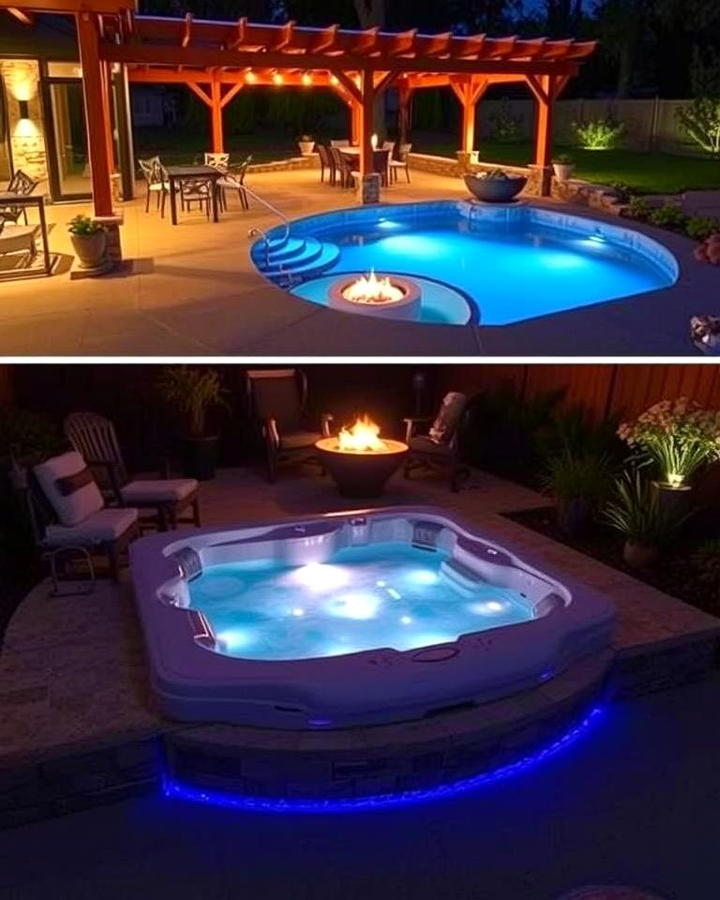 Sunken Hot Tub with LED Lighting