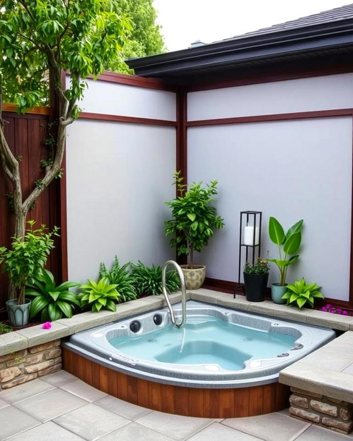 Sunken Hot Tub with Privacy Screens