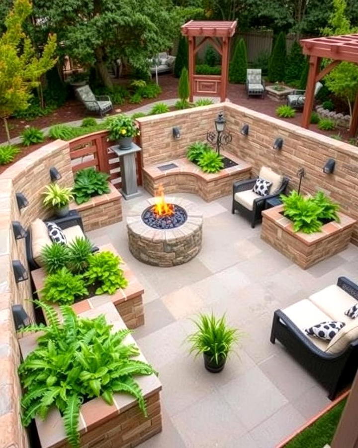 Sunken Patio with Built In Planters