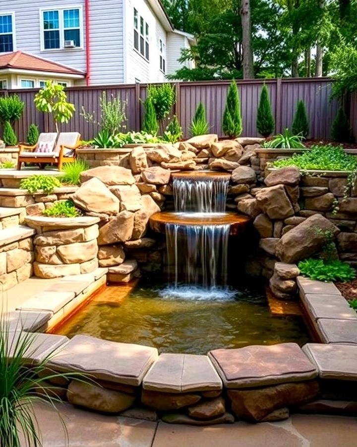 Sunken Patio with Waterfall Feature