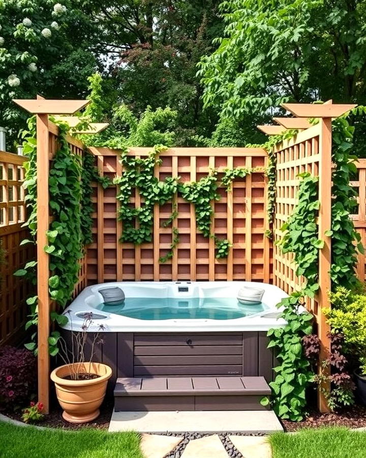 Surrounding the Hot Tub with Trellis Panels