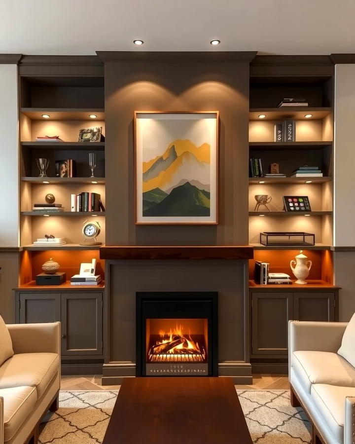 Symmetrical Shelving Beside the Fireplace