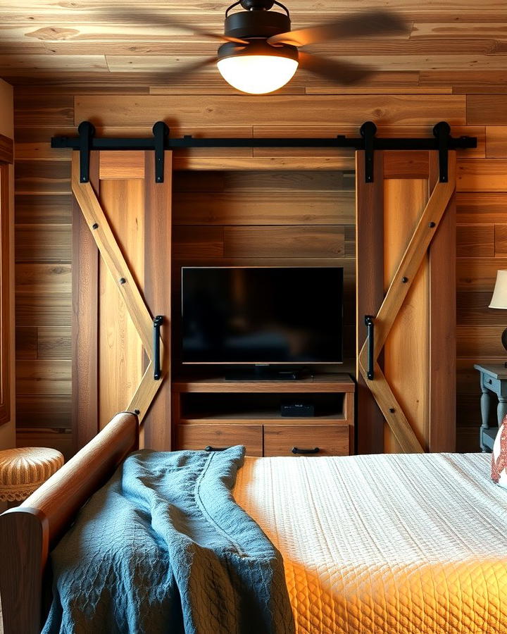 TV Concealed in a Sliding Barn Door