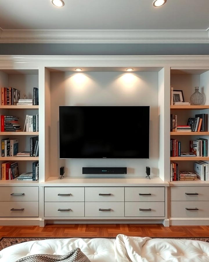 TV Framed by Built In Bookshelves