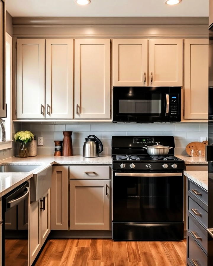 Taupe Cabinets With Black Appliances