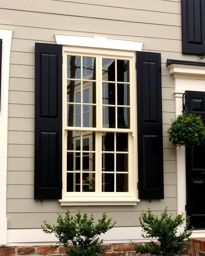 Taupe with Black Shutters