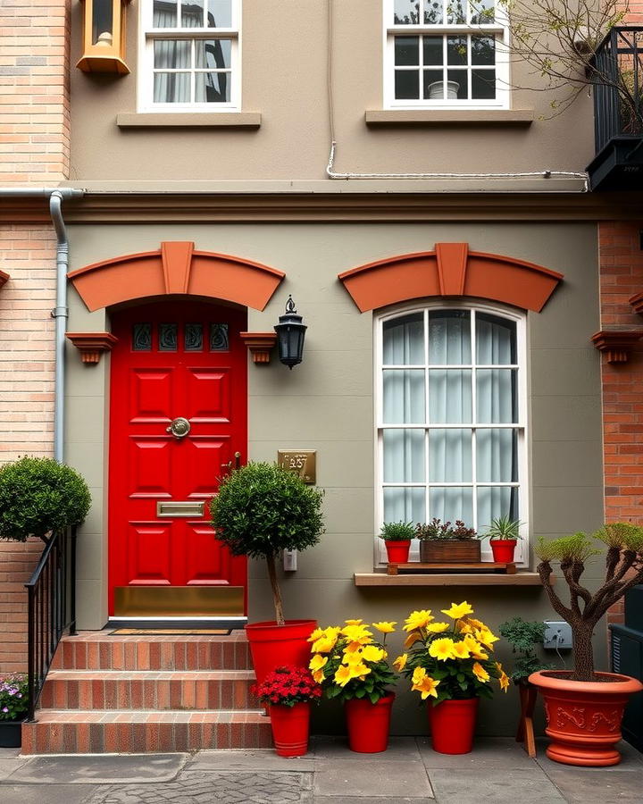 Taupe with Brick Red Door