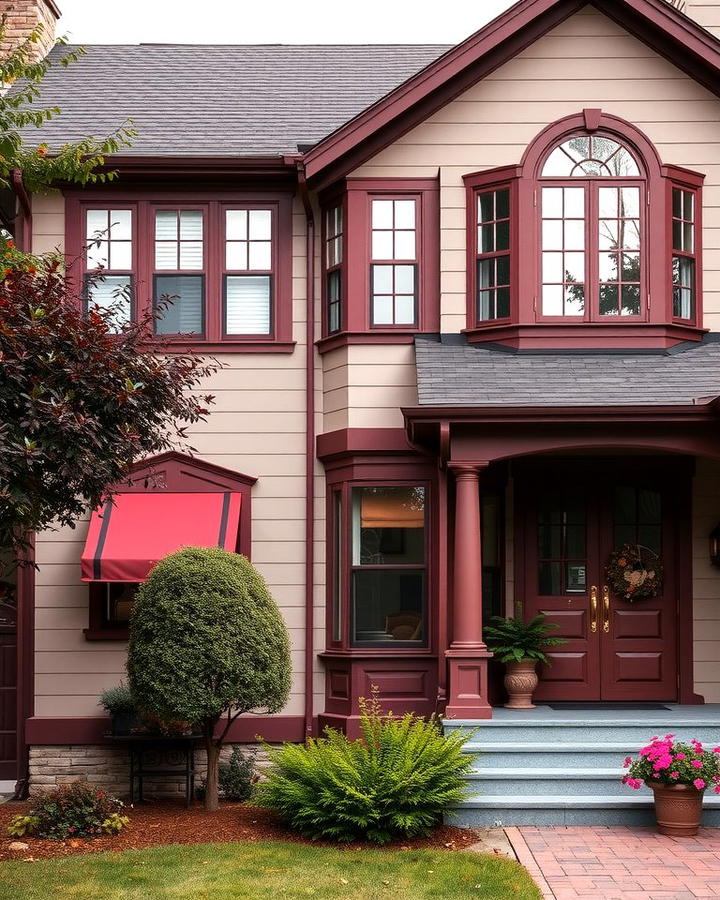 Taupe with Burgundy Trim