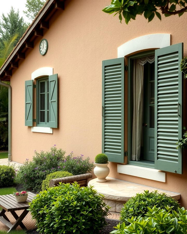 Taupe with Olive Green Shutters