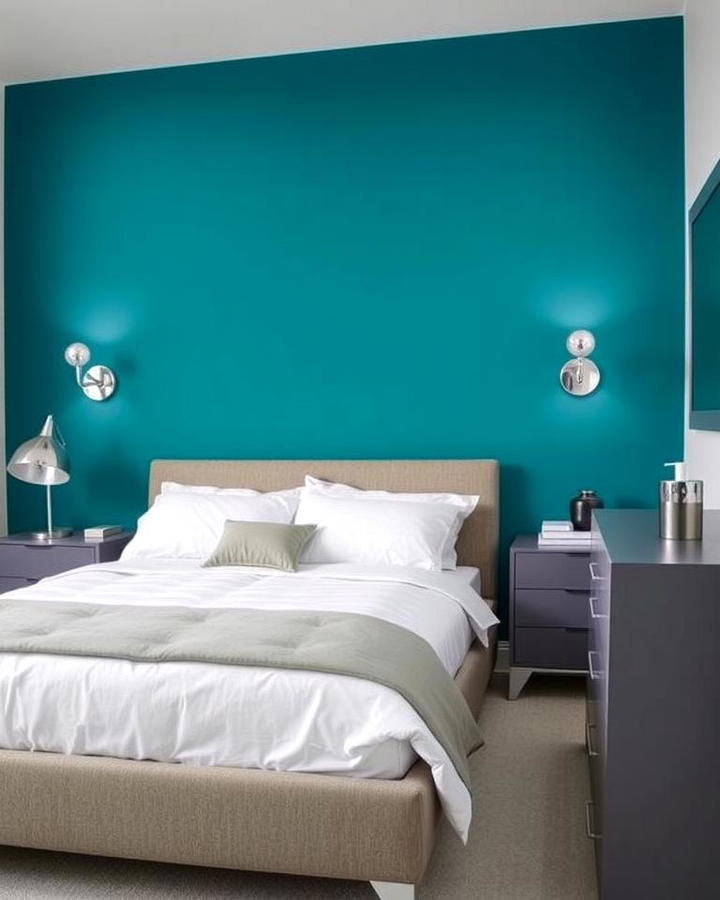 Teal Accent Wall with Grey Furnishings