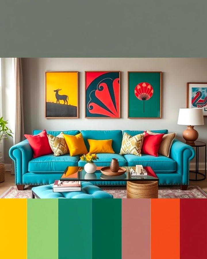 Teal Couch and Bold Color Combinations