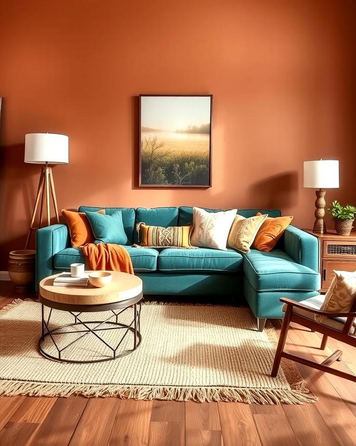 Teal Couch with Earthy Tones