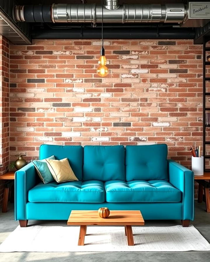 Teal Couch with Industrial Elements